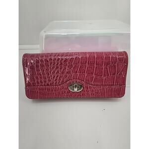 Guapoo Pink Crocodile Embossed Wallet Purse Faux Leather Long Clutch